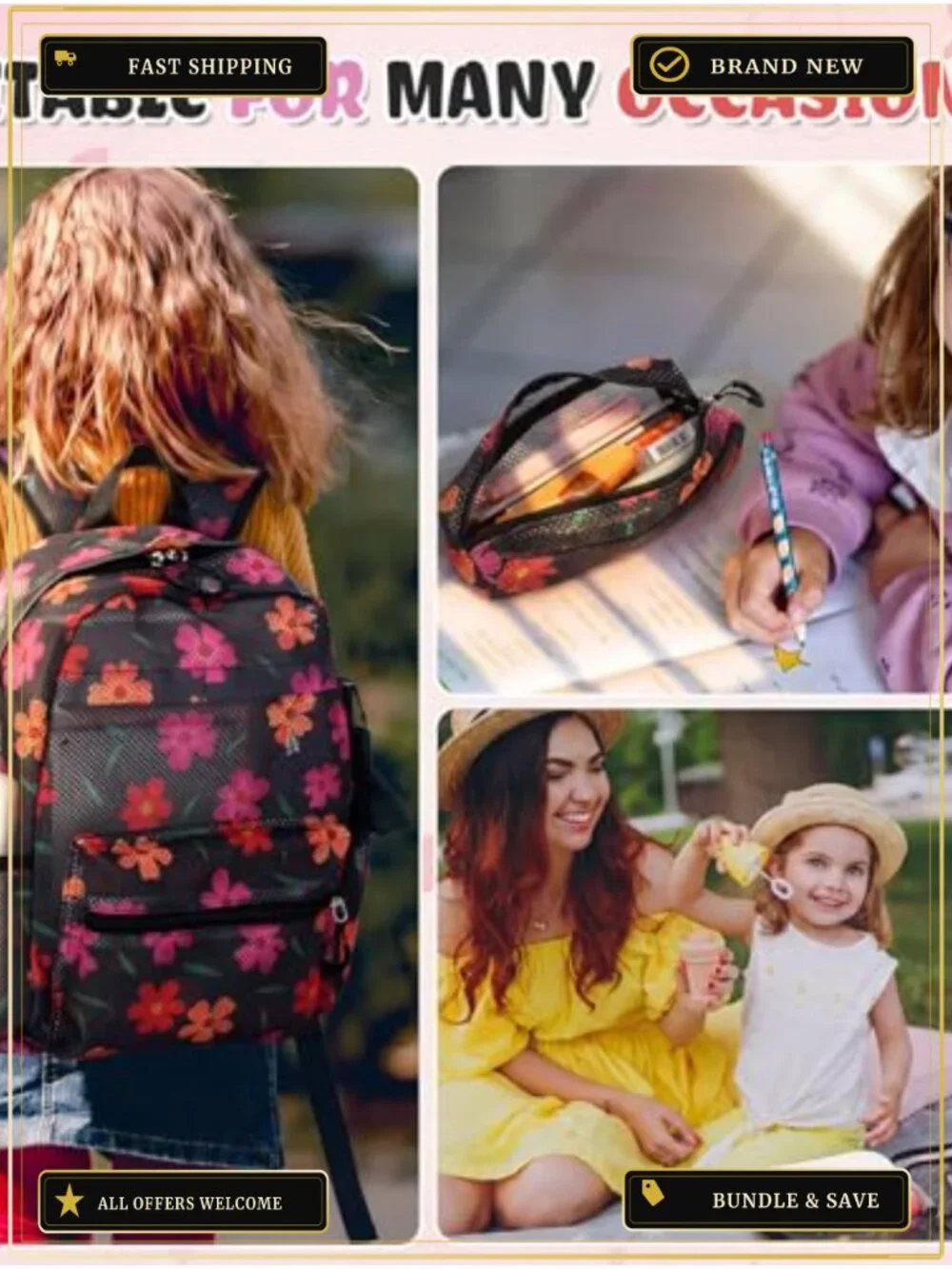 Mesh Backpack Set with Lunch Bag Pencil Case, 3 Piece, Polyester, Travel Beach